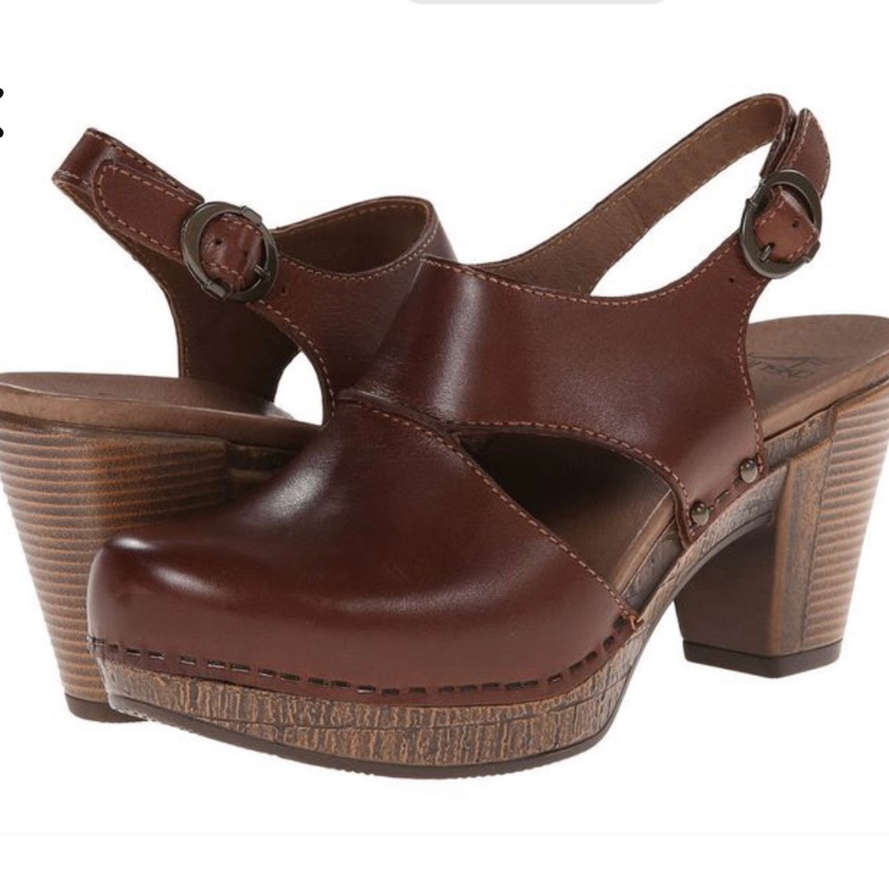 Dansko Riley Slingback Leather Clog Platform Heels in Brown Sz 39 used
